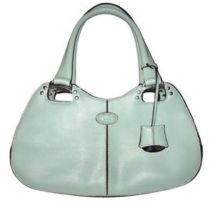 Tod’s Pebbled Leather Structured Oval Blue Shoulder Bag Satchel 2